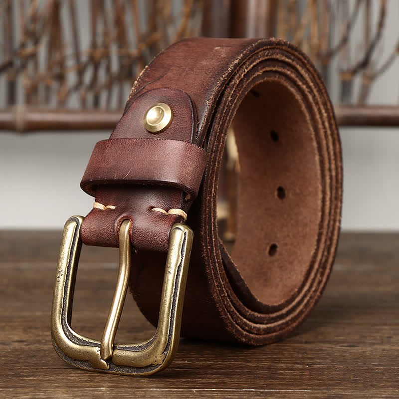 Men's Distressed Embossed Rudder Pattern Leather Belt - image 3