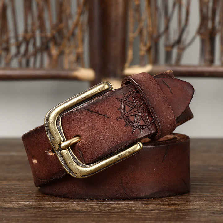 Men's Distressed Embossed Rudder Pattern Leather Belt - image 4