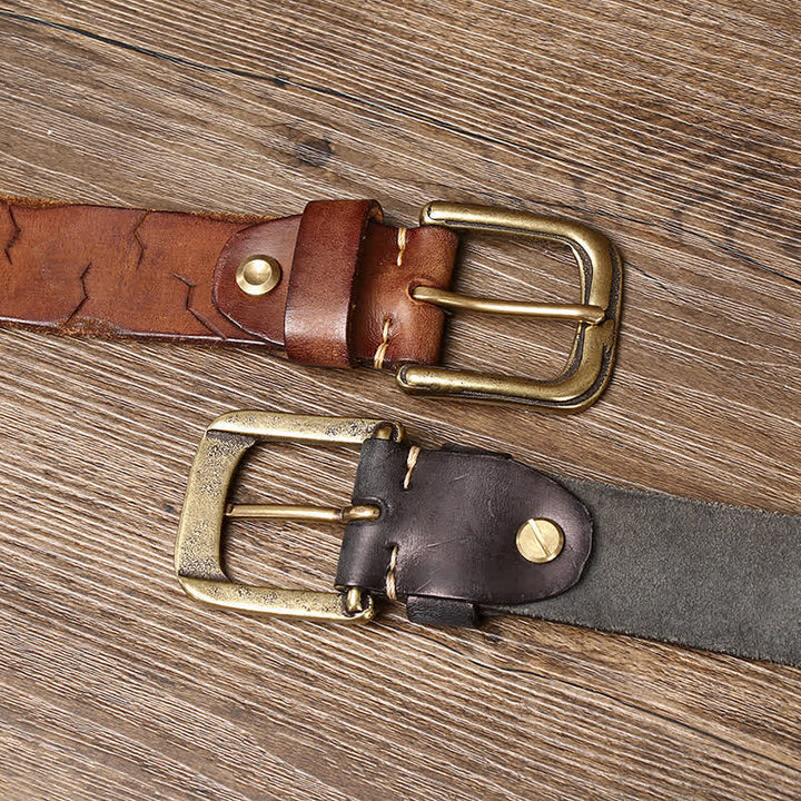 Men's Distressed Embossed Rudder Pattern Leather Belt - image 2