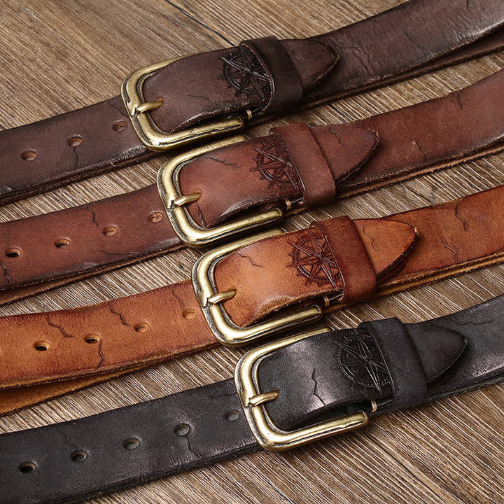 Men's Distressed Embossed Rudder Pattern Leather Belt - image 1