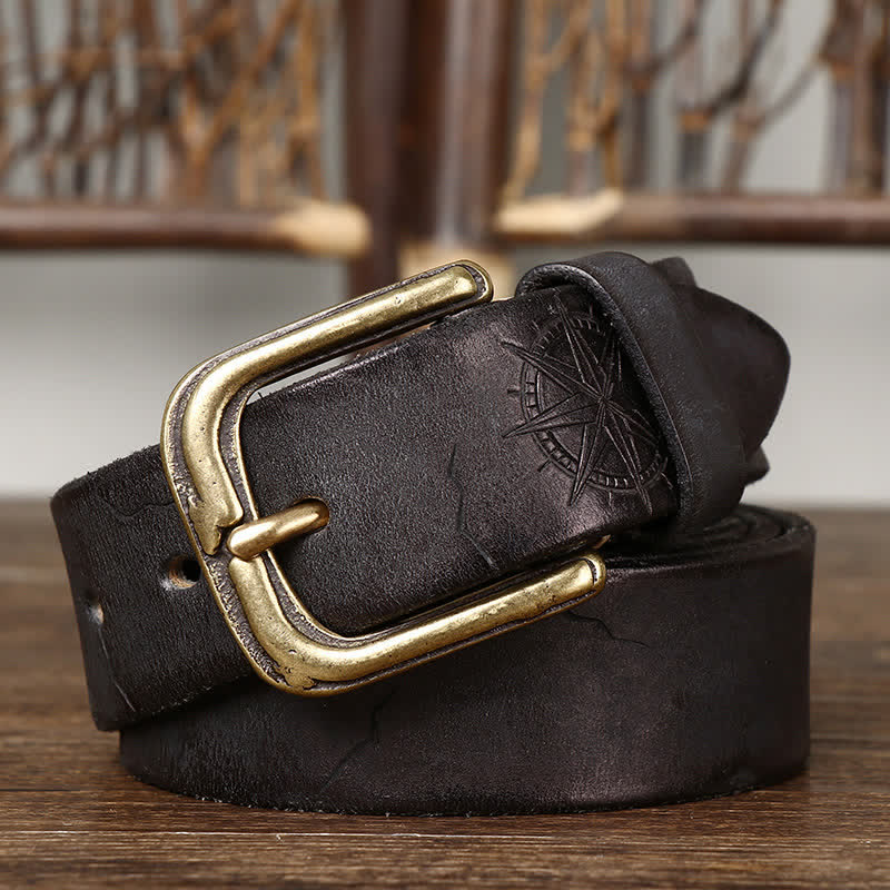 Men's Distressed Embossed Rudder Pattern Leather Belt - image 10