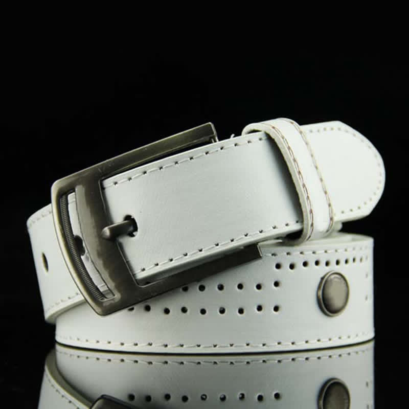 Men's Casual Punk Rivet Antique Hollow Leather Belt - White - 38 - image 4