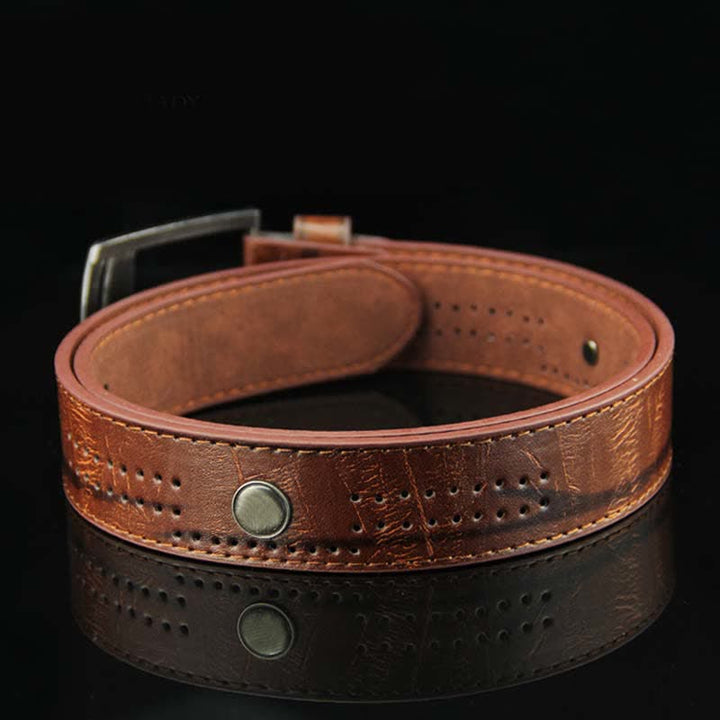 Men's Casual Punk Rivet Antique Hollow Leather Belt - image 2
