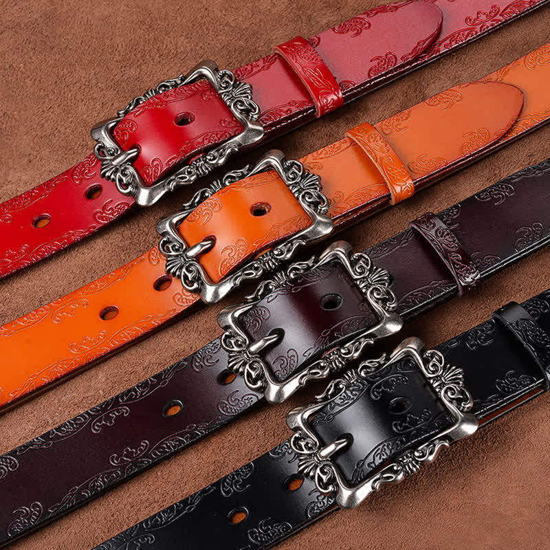 Women's Elegant Carved Flower Buckle Leather Belt - image 1