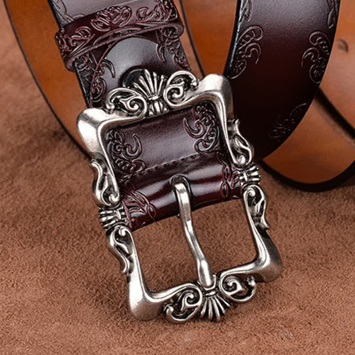Women's Elegant Carved Flower Buckle Leather Belt - image 3