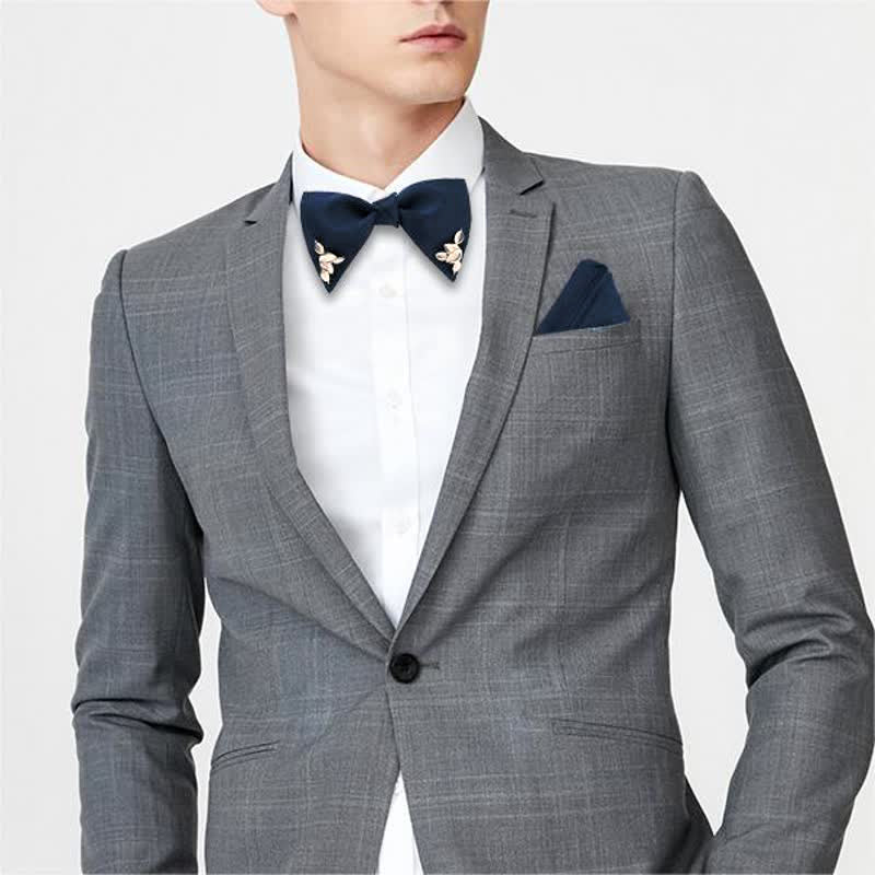 Men's Serenity Blue Golden Leaf Bow Tie - image 1