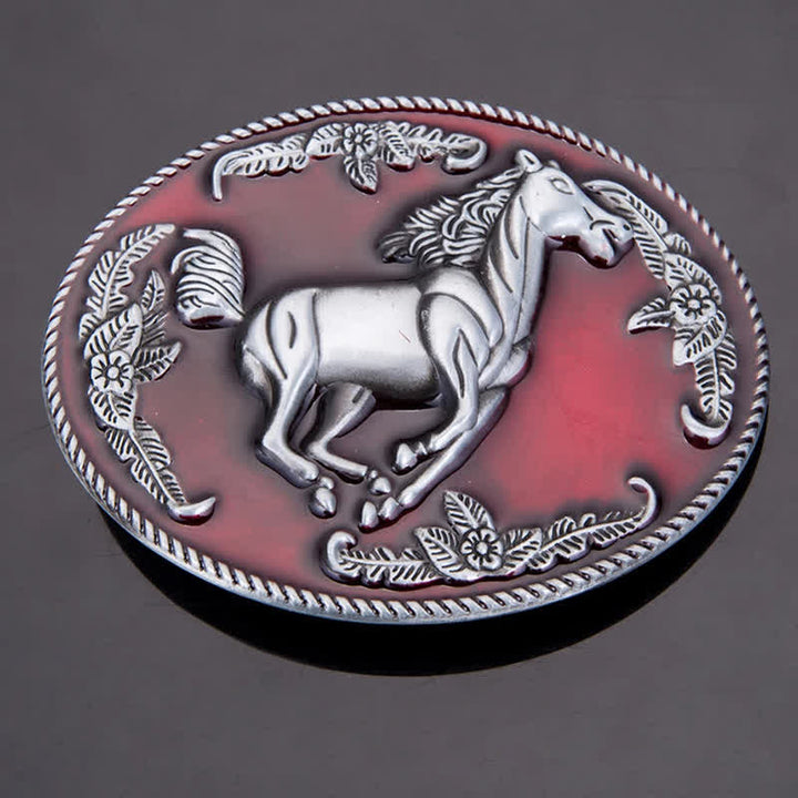 Men's DIY Red Enamel Running Horse Buckle Leather Belt - image 4
