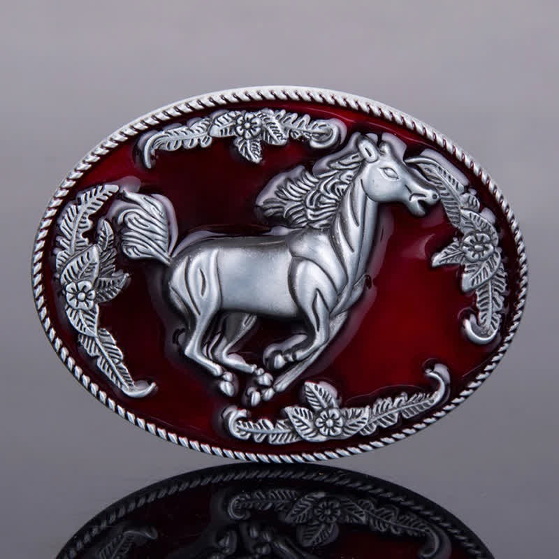 Men's DIY Red Enamel Running Horse Buckle Leather Belt - image 2