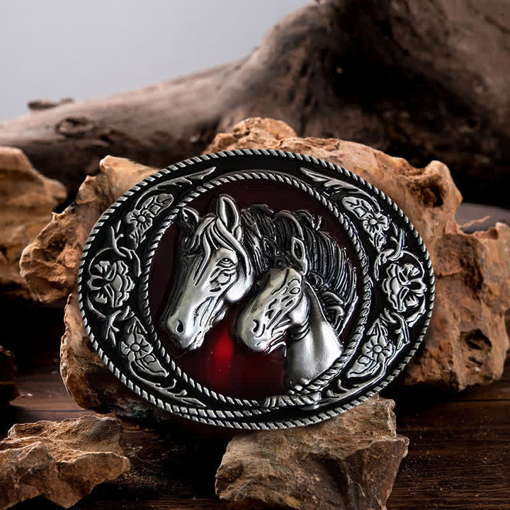 Men's DIY Horse And Colt Enameled Buckle Leather Belt - Horses - Without Belt - image 0