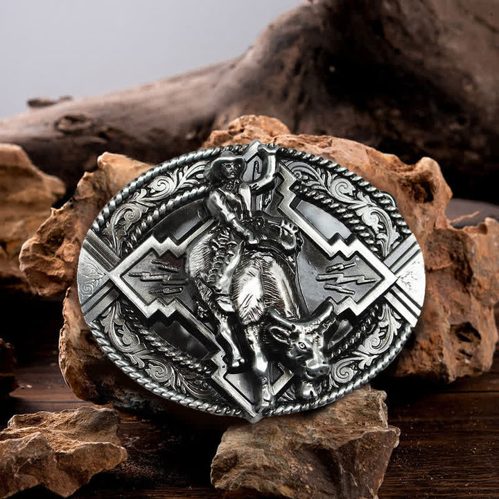 Men's DIY Rodeo Bull Rider Buckle Leather Belt - Silver - Without Belt - image 0