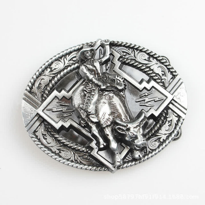 Men's DIY Rodeo Bull Rider Buckle Leather Belt - image 1