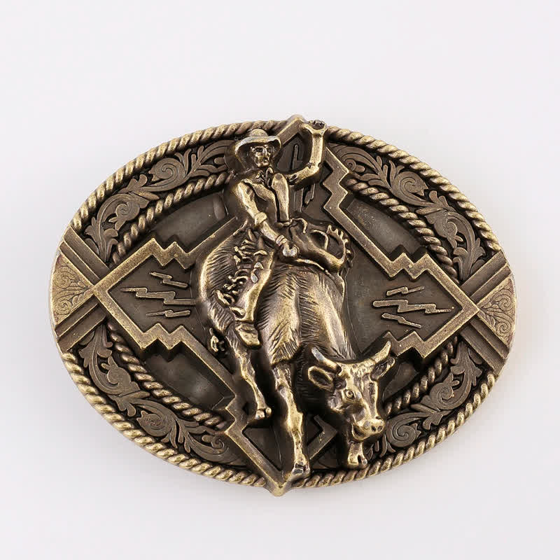 Men's DIY Rodeo Bull Rider Buckle Leather Belt - Bronze - Without Belt - image 2