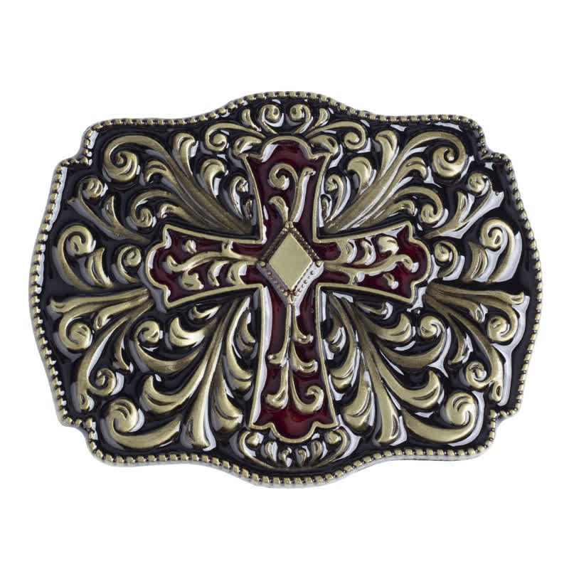 Men's DIY Red Enamel Cross Buckle Leather Belt - Antique Bronze - Without Belt - image 3