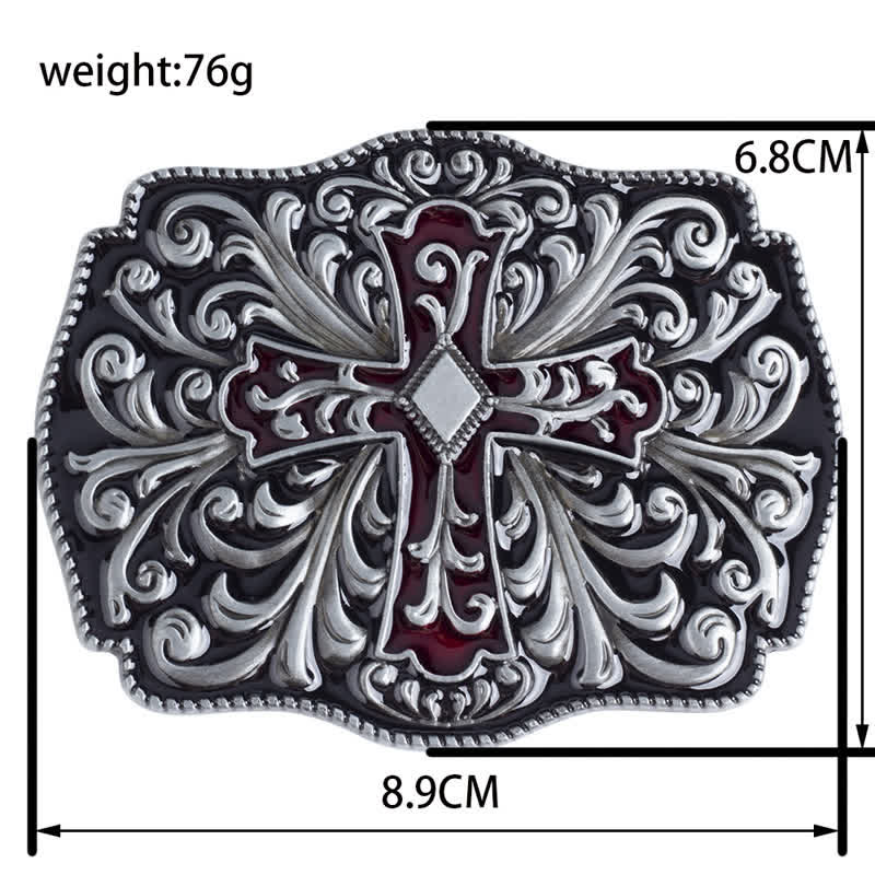 Men's DIY Red Enamel Cross Buckle Leather Belt - image 2