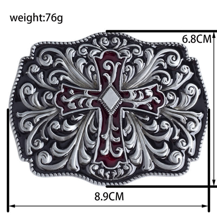 Men's DIY Red Enamel Cross Buckle Leather Belt - image 2