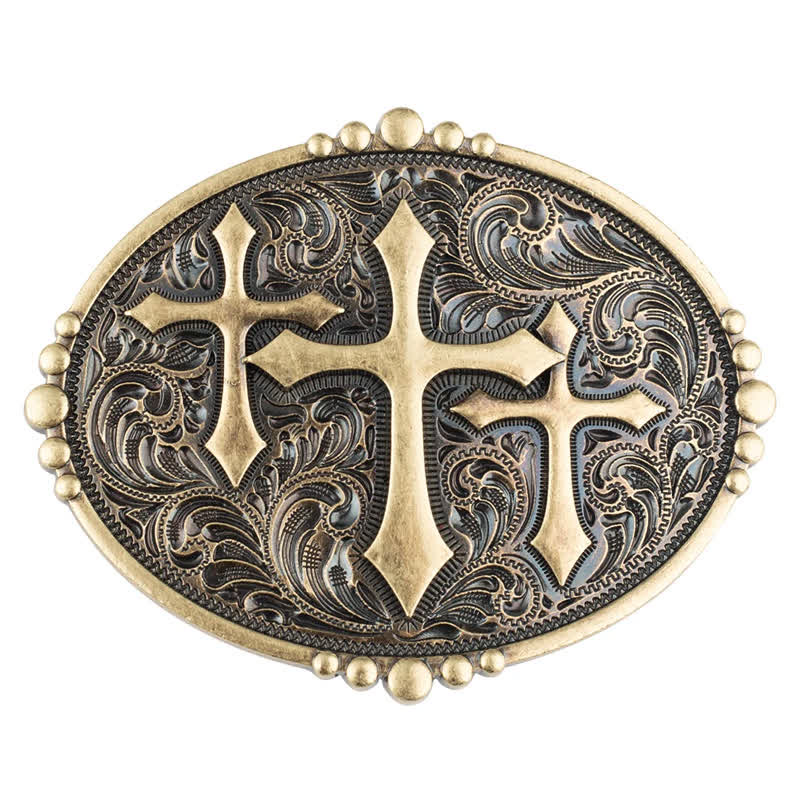 Men's DIY Three Crosses Attitude Buckle Leather Belt - image 1