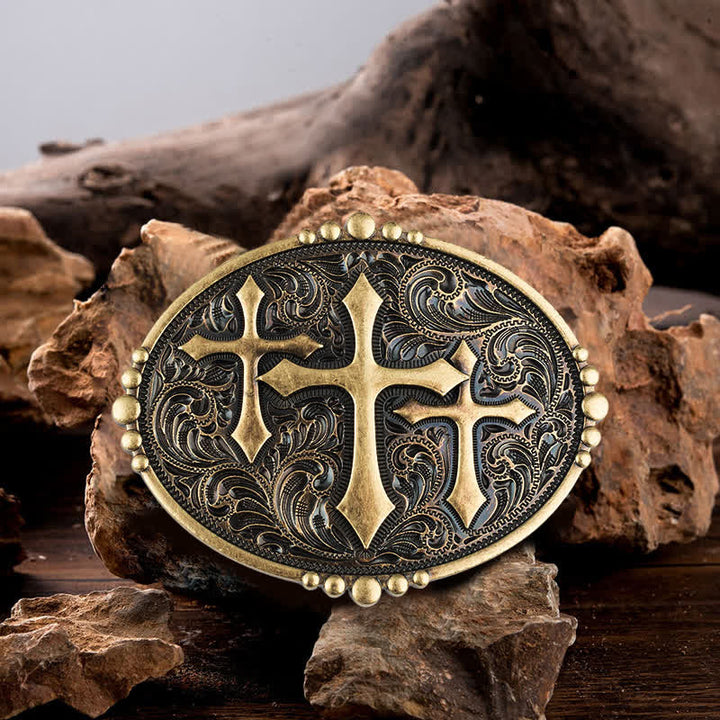 Men's DIY Three Crosses Attitude Buckle Leather Belt - Cross - Without Belt - image 0