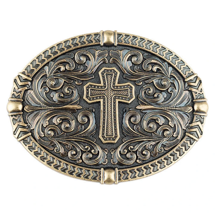 Men's DIY Center Cross Attitude Buckle Leather Belt - Antique Bronze - Without Belt - image 3
