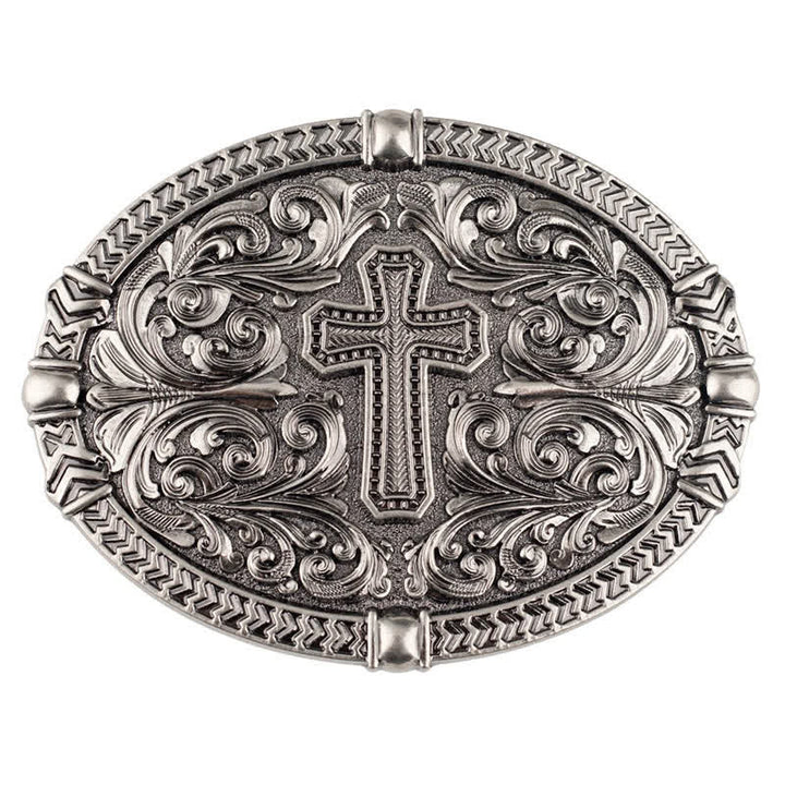 Men's DIY Center Cross Attitude Buckle Leather Belt - image 1