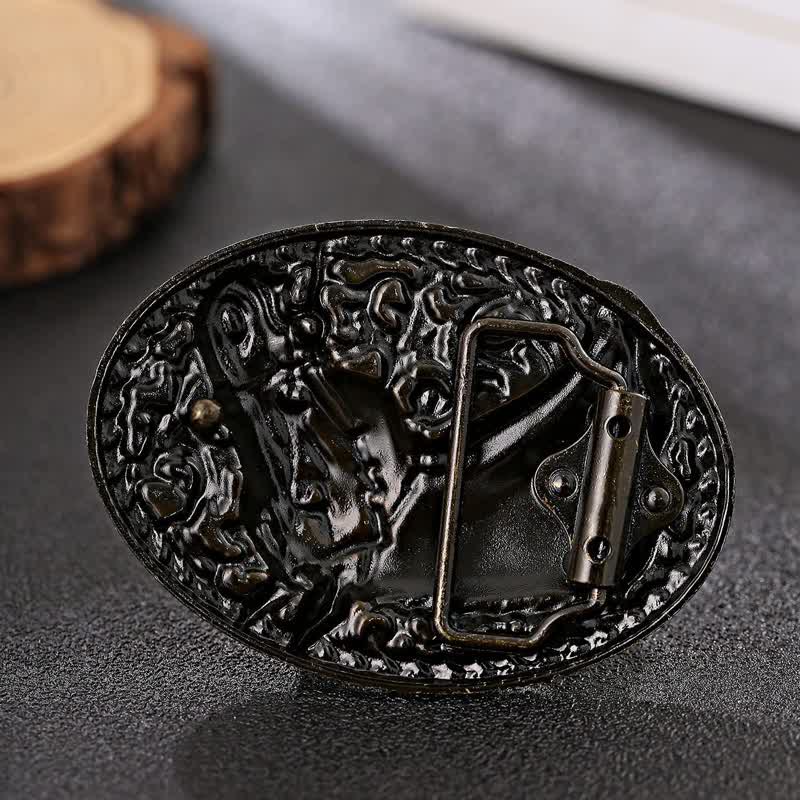 Men's DIY Engraved Horse Head Buckle Leather Belt - image 1
