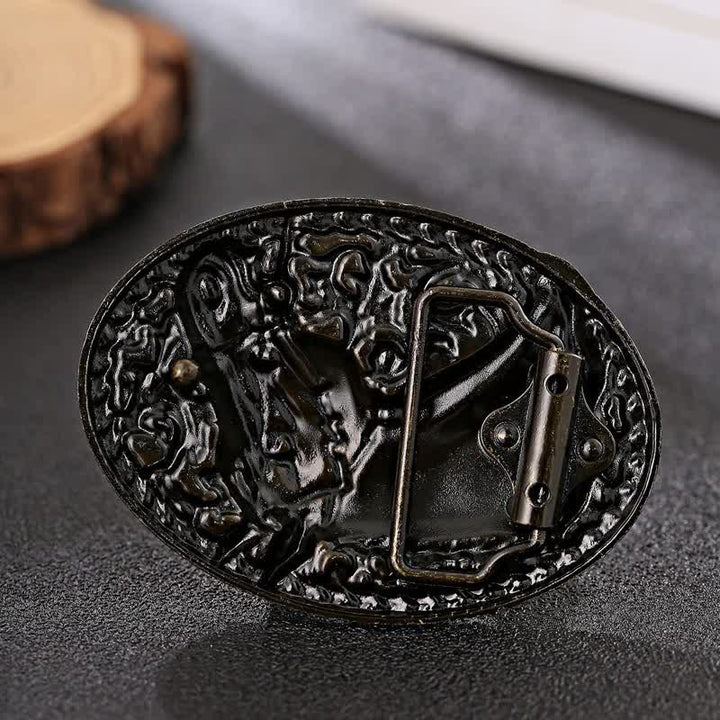 Men's DIY Engraved Horse Head Buckle Leather Belt - image 1