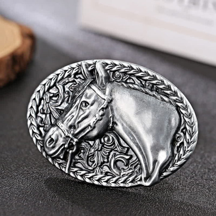 Men's DIY Engraved Horse Head Buckle Leather Belt - Antique Silver - Without Belt - image 3