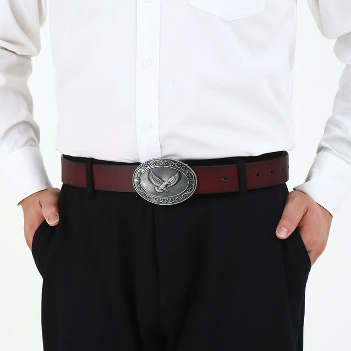 Men's DIY Antique Free Eagle Buckle Leather Belt - image 5