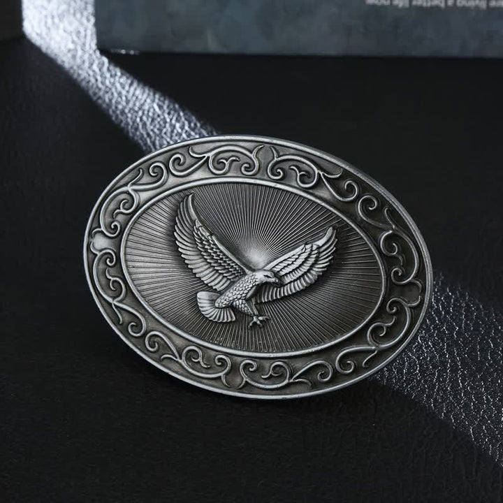 Men's DIY Antique Free Eagle Buckle Leather Belt - Antique Silver - Without Belt - image 4