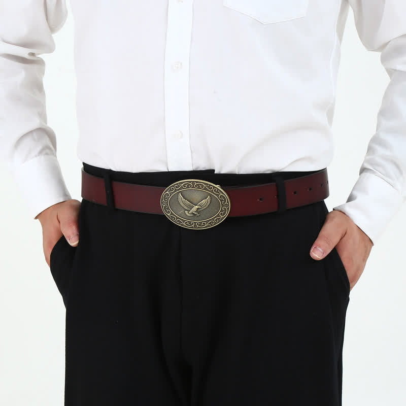 Men's DIY Antique Free Eagle Buckle Leather Belt - image 3