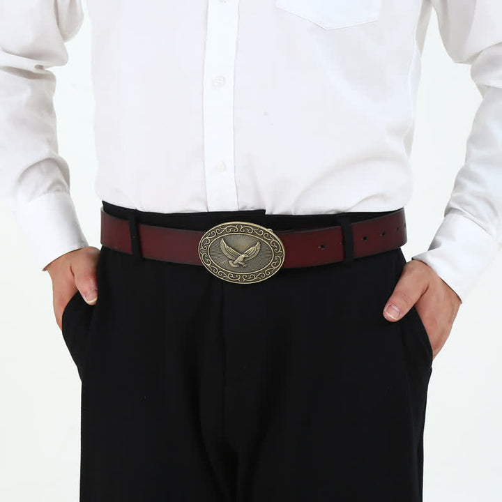Men's DIY Antique Free Eagle Buckle Leather Belt - image 3
