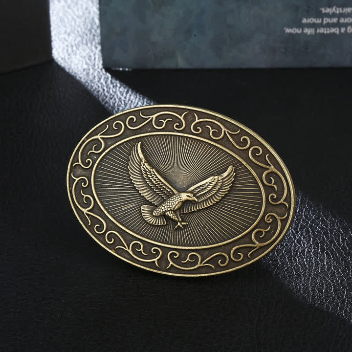 Men's DIY Antique Free Eagle Buckle Leather Belt - Antique Bronze - Without Belt - image 0