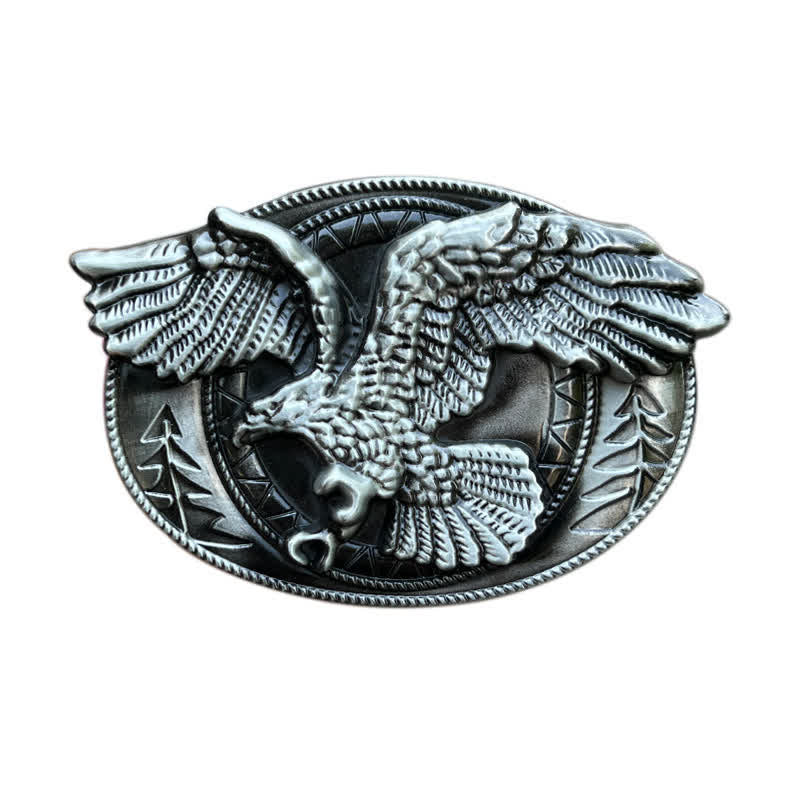 Men's DIY Flying Bald Eagle Buckle Leather Belt - Antique Silver - Without Belt - image 3