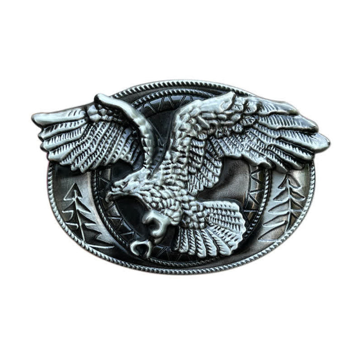 Men's DIY Flying Bald Eagle Buckle Leather Belt - Antique Silver - Without Belt - image 3