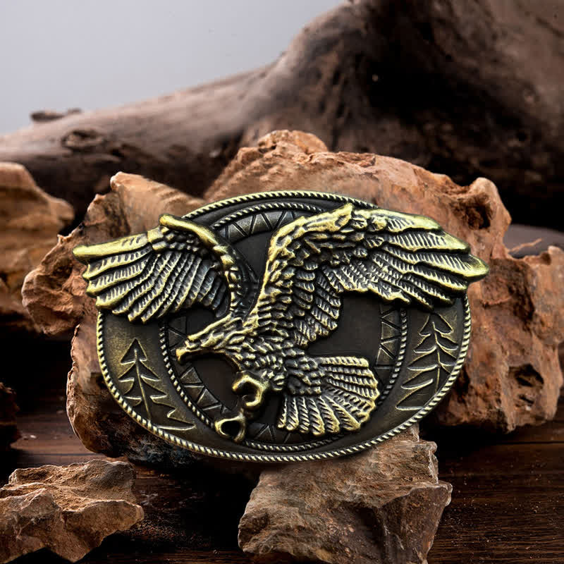 Men's DIY Flying Bald Eagle Buckle Leather Belt - Antique Bronze - Without Belt - image 0