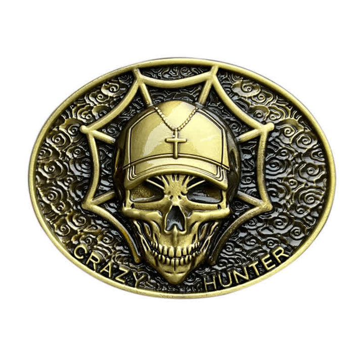 Men's DIY Crazy Hunter Skull Buckle Leather Belt - Antique Bronze - Without Belt - image 3