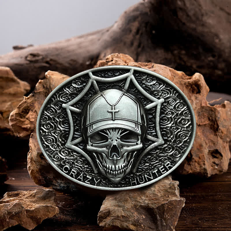 Men's DIY Crazy Hunter Skull Buckle Leather Belt - Antique Silver - Without Belt - image 0
