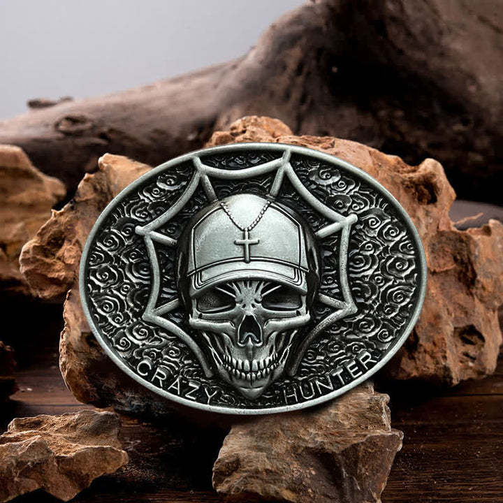 Men's DIY Crazy Hunter Skull Buckle Leather Belt - Antique Silver - Without Belt - image 0