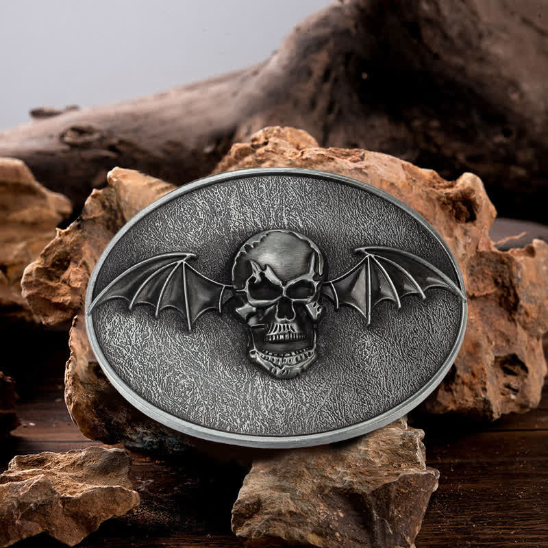Men's DIY Punk Bat Wings Skull Buckle Leather Belt - Skull - Without Belt - image 0