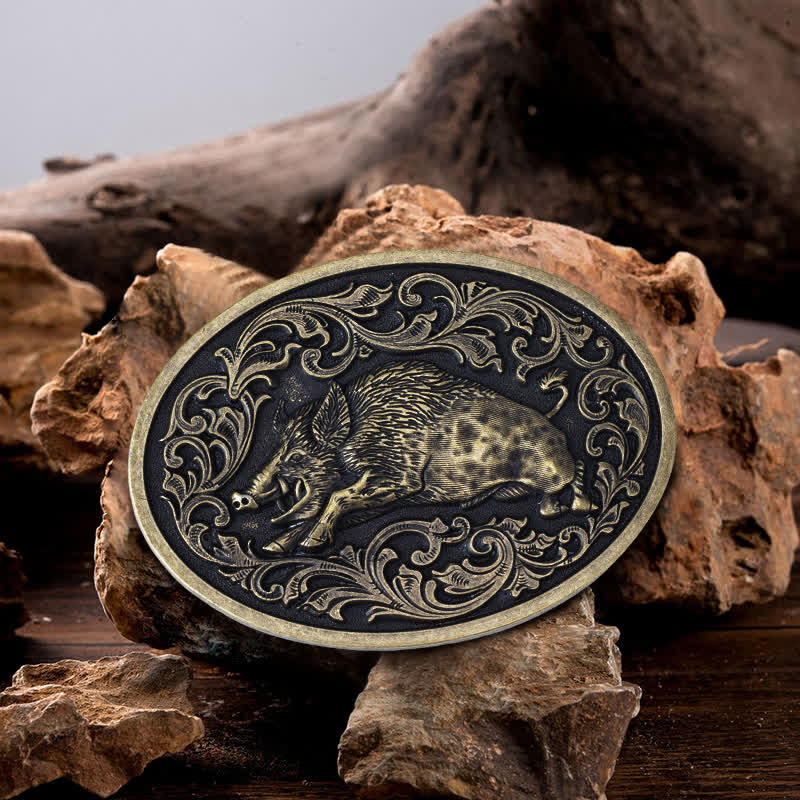 Men's DIY Novelty Wild Boar Buckle Leather Belt - Wild Boar - Without Belt - image 0