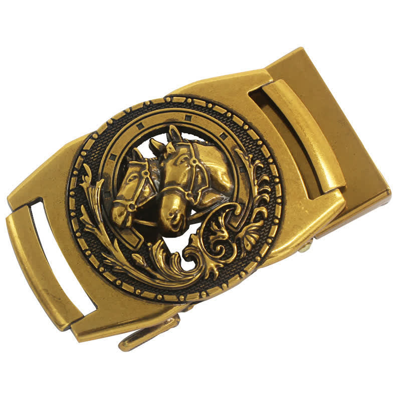 Men's DIY Double Horse Head Automatic Buckle Leather Belt - image 1