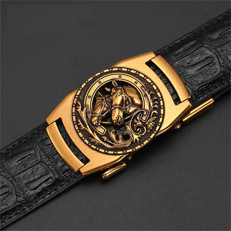 Men's DIY Double Horse Head Automatic Buckle Leather Belt - Horse Head - Without Belt - image 0