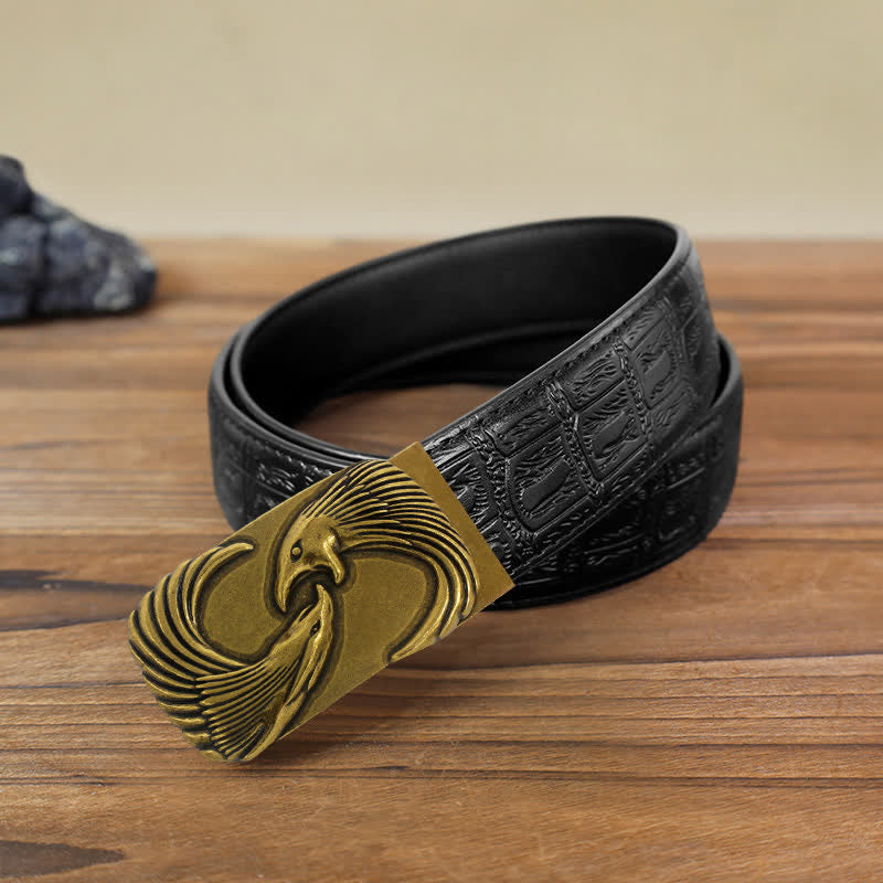 Men's DIY Double Eagles Automatic Buckle Leather Belt - Double Eagles - Black Snake Pattern Belt (40) - image 4
