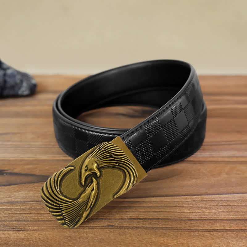Men's DIY Double Eagles Automatic Buckle Leather Belt - Double Eagles - Black Checked Pattern Belt (40) - image 6