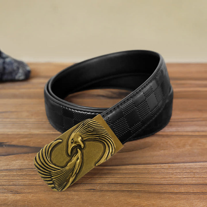 Men's DIY Double Eagles Automatic Buckle Leather Belt - Double Eagles - Black Checked Pattern Belt (40) - image 6