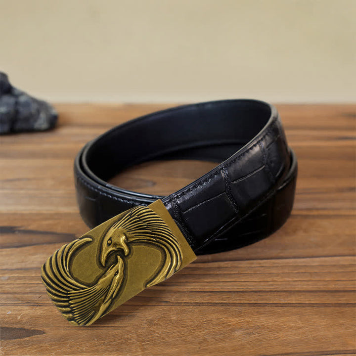 Men's DIY Double Eagles Automatic Buckle Leather Belt - Double Eagles - Black Crocodile Pattern Belt (40) - image 2
