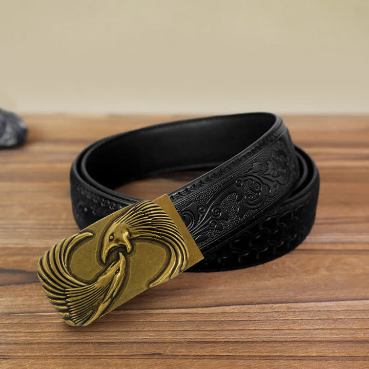 Men's DIY Double Eagles Automatic Buckle Leather Belt - Double Eagles - Black Carved Pattern Belt (40) - image 5