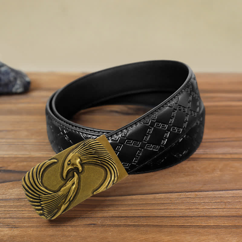 Men's DIY Double Eagles Automatic Buckle Leather Belt - Double Eagles - Black Diamond Pattern Belt (40) - image 3