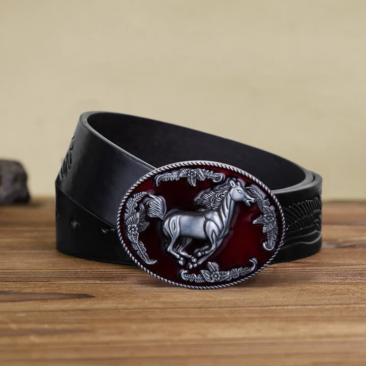 Men's DIY Red Enamel Running Horse Buckle Leather Belt - Horse - Black Embossed Eagle Belt (40) - image 7