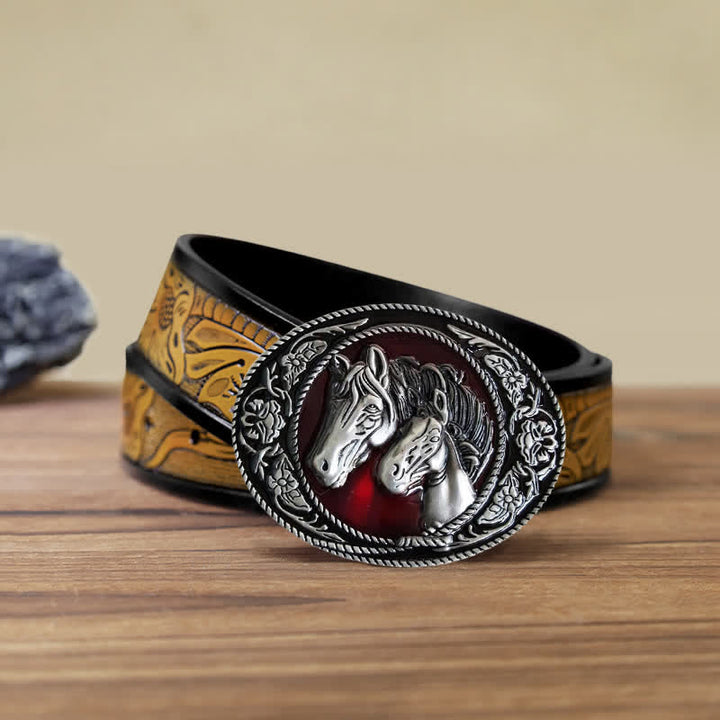 Men's DIY Horse And Colt Enameled Buckle Leather Belt - Horses - SandyBrown Belt (40) - image 14