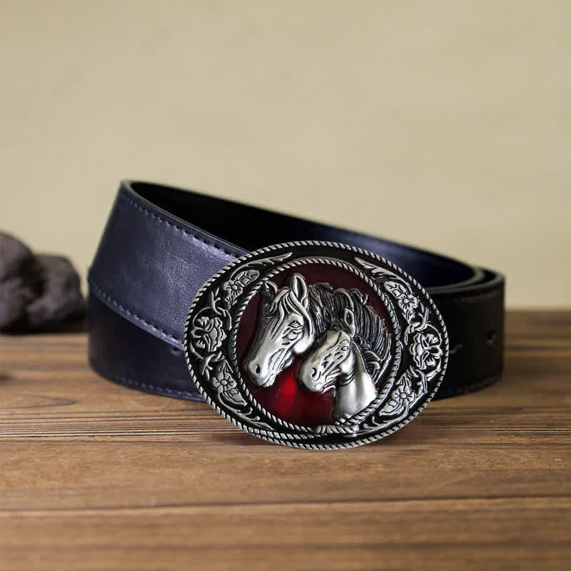 Men's DIY Horse And Colt Enameled Buckle Leather Belt - Horses - Black PU Belt (40) - image 4